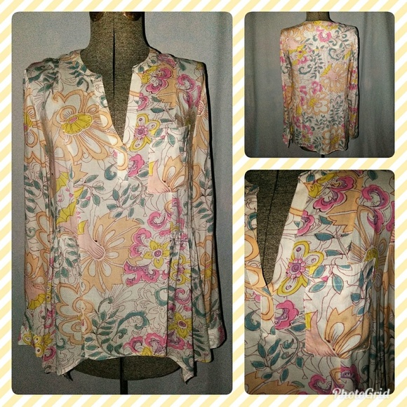 Anthropologie Tops - Anthro Maeve Top Blouse Tunic Pink Blue Yellow